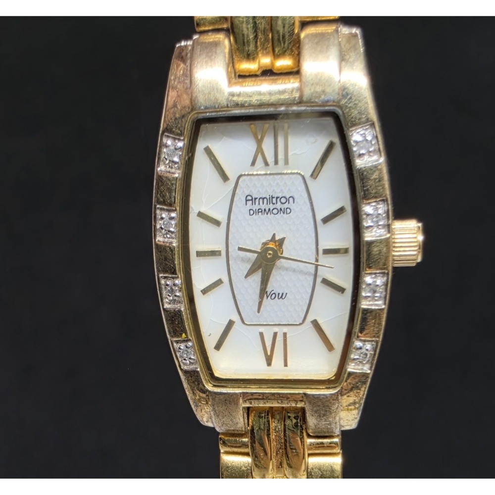 Armitron Now Gold Tone Crystal Embellishing Bracelet Ladies Watch Works
